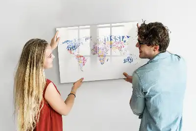 Tablă magnetică cu ștergere uscată cu model hartă a lumii