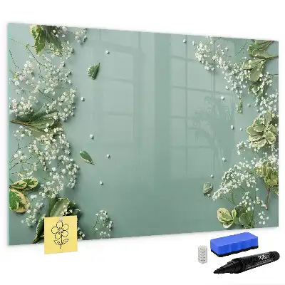 Tablă magnetică cu ștergere uscată model cu flori delicate
