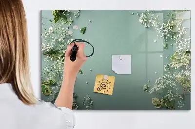 Tablă magnetică cu ștergere uscată model cu flori delicate