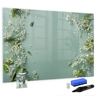 Tablă magnetică cu ștergere uscată model cu flori delicate