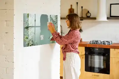 Tablă magnetică cu ștergere uscată model cu flori delicate