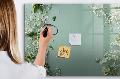 Tablă magnetică cu ștergere uscată model cu flori delicate