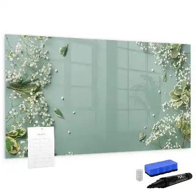 Tablă magnetică cu ștergere uscată model cu flori delicate