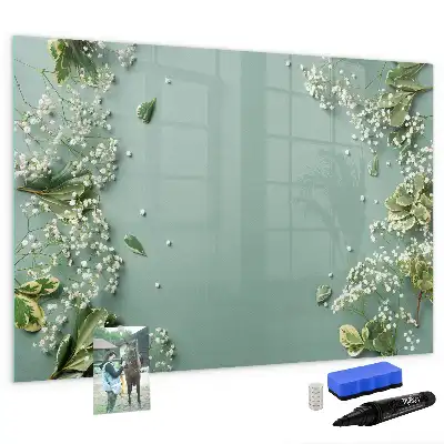 Tablă magnetică cu ștergere uscată model cu flori delicate