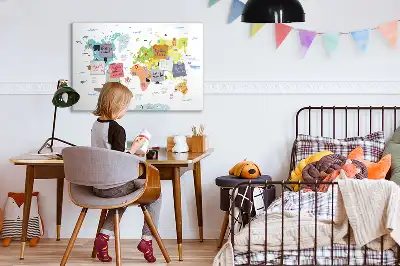 Tablă magnetică cu ștergere uscată model harta lumii animale