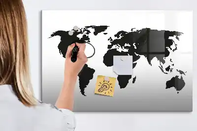 Tablă magnetică cu ștergere uscată harta lumii pe fundal negru