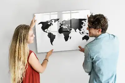 Tablă magnetică cu ștergere uscată harta lumii pe fundal negru