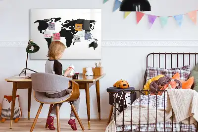 Tablă magnetică cu ștergere uscată harta lumii pe fundal negru