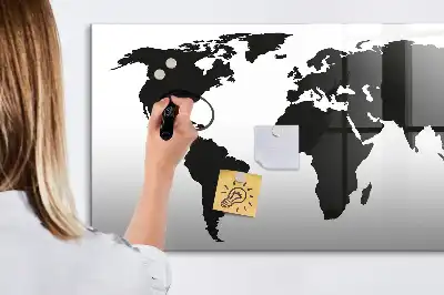 Tablă magnetică cu ștergere uscată harta lumii pe fundal negru