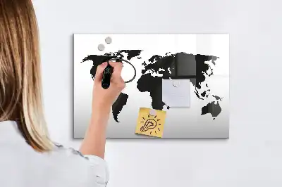 Tablă magnetică cu ștergere uscată harta lumii pe fundal negru