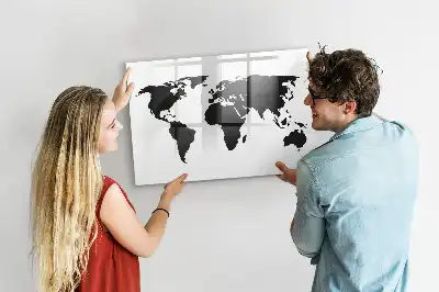 Tablă magnetică cu ștergere uscată harta lumii pe fundal negru