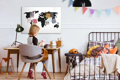 Tablă magnetică cu ștergere uscată harta lumii pe fundal negru