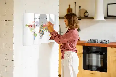 Tablă magnetică cu ștergere uscată cu harta lumii și steaguri