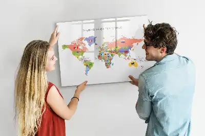 Tablă magnetică cu ștergere uscată cu harta lumii și steaguri