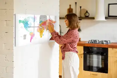 Tablă magnetică cu ștergere uscată cu hartă a lumii în acuarelă