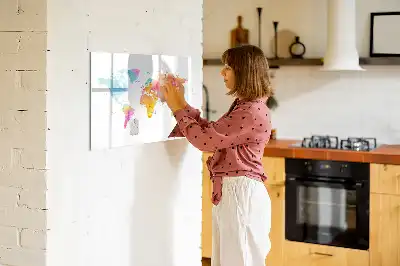 Tablă magnetică cu ștergere uscată cu hartă a lumii în acuarelă