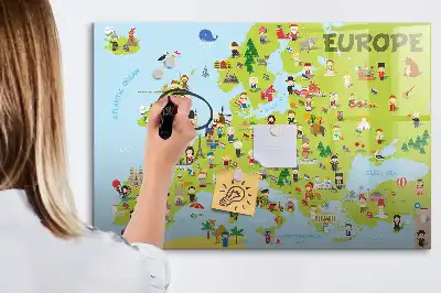 Tablă magnetică cu ștergere uscată cu harta lumii și steaguri