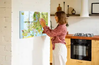 Tablă magnetică cu ștergere uscată cu harta lumii și steaguri