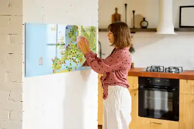 Tablă magnetică cu ștergere uscată cu harta lumii și steaguri