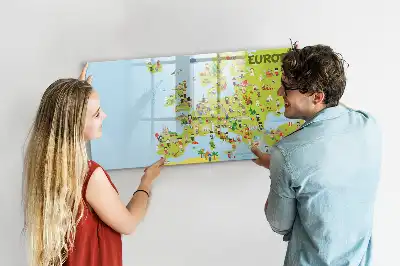 Tablă magnetică cu ștergere uscată cu harta lumii și steaguri