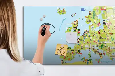 Tablă magnetică cu ștergere uscată cu harta lumii și steaguri