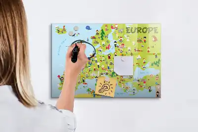 Tablă magnetică cu ștergere uscată cu harta lumii și steaguri