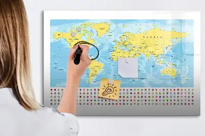 Tablă magnetică cu ștergere uscată cu harta lumii