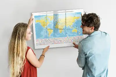 Tablă magnetică cu ștergere uscată cu harta lumii