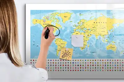 Tablă magnetică cu ștergere uscată cu harta lumii