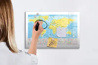 Tablă magnetică cu ștergere uscată cu harta lumii