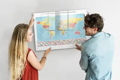 Tablă magnetică cu ștergere uscată cu harta geografică a lumii