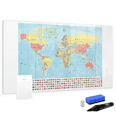 Tablă magnetică cu ștergere uscată cu harta geografică a lumii