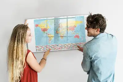 Tablă magnetică cu ștergere uscată cu harta geografică a lumii