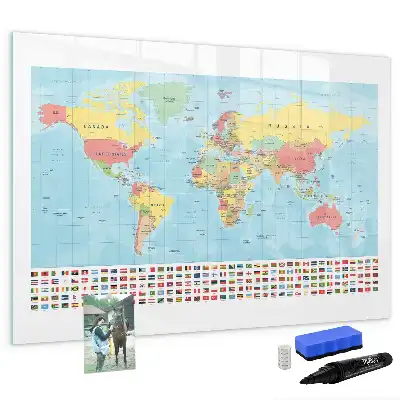 Tablă magnetică cu ștergere uscată cu harta geografică a lumii