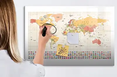 Tablă magnetică cu ștergere uscată cu design hartă a lumii