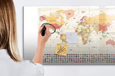Tablă magnetică cu ștergere uscată cu design hartă a lumii