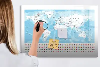 Tablă magnetică cu ștergere uscată cu hărțile continentelor