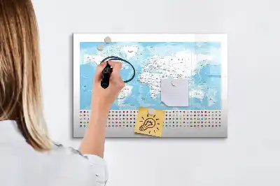 Tablă magnetică cu ștergere uscată cu hărțile continentelor