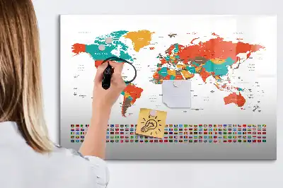 Tablă magnetică cu ștergere uscată harta colorată a lumii