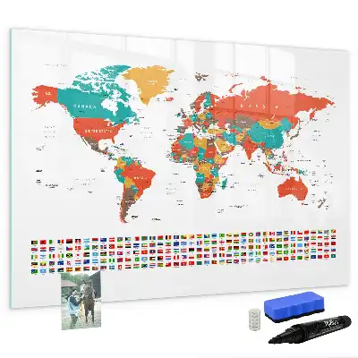 Tablă magnetică cu ștergere uscată harta colorată a lumii