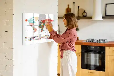 Tablă magnetică cu ștergere uscată harta colorată a lumii