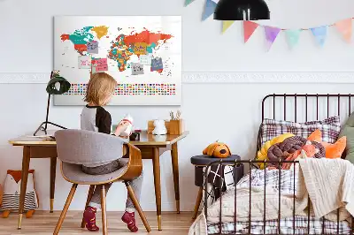 Tablă magnetică cu ștergere uscată harta colorată a lumii