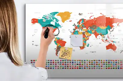 Tablă magnetică cu ștergere uscată harta colorată a lumii