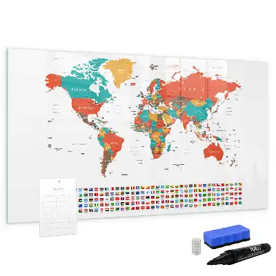 Tablă magnetică cu ștergere uscată harta colorată a lumii