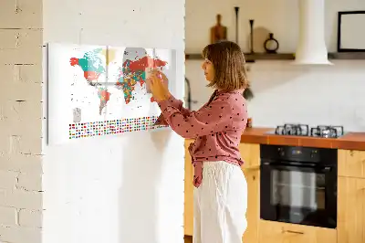 Tablă magnetică cu ștergere uscată harta colorată a lumii