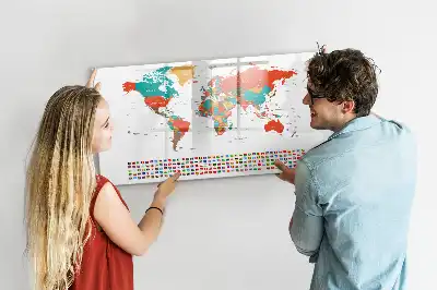 Tablă magnetică cu ștergere uscată harta colorată a lumii