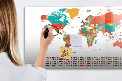 Tablă magnetică cu ștergere uscată harta colorată a lumii