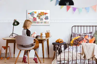 Tablă magnetică cu ștergere uscată harta colorată a lumii