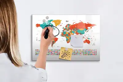 Tablă magnetică cu ștergere uscată harta colorată a lumii