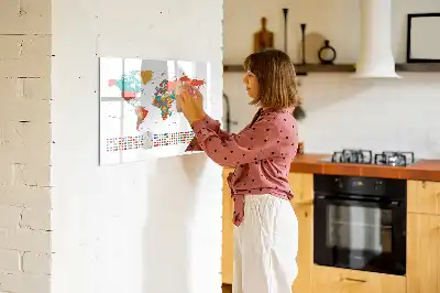 Tablă magnetică cu ștergere uscată harta colorată a lumii